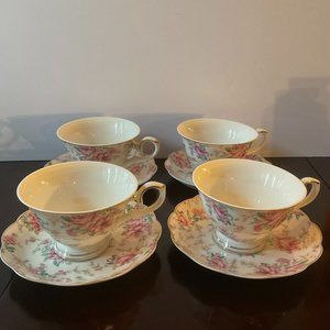 GRACE TEAWARE,SET OF FOUR CUPS AND SAUCERS